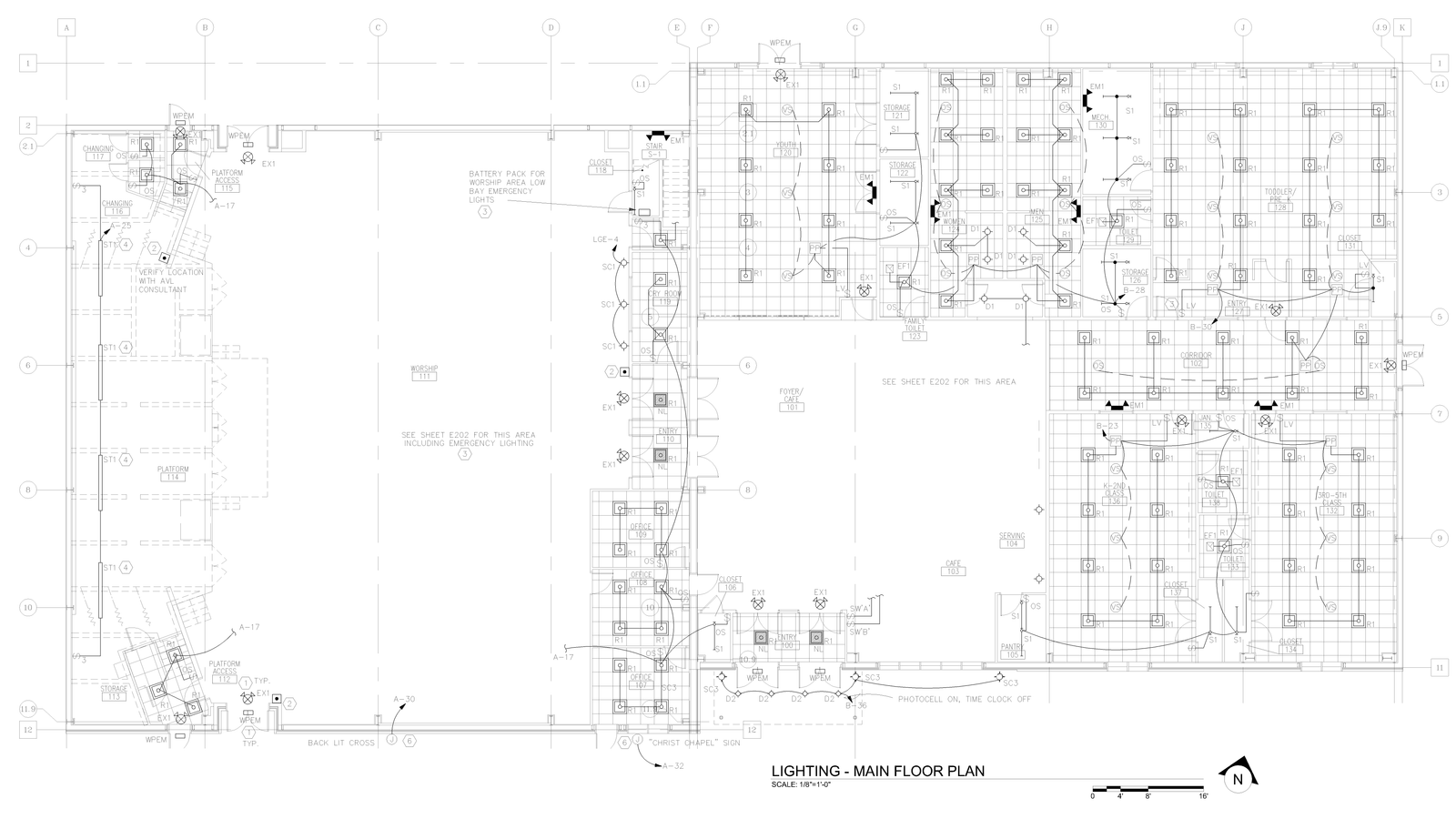 Main floor lighting plan drawing showing fixture layout.