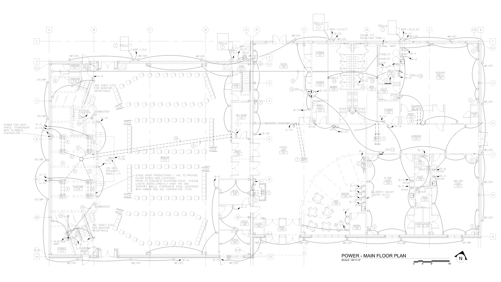Electrical power plan drawing showing circuit layout.
