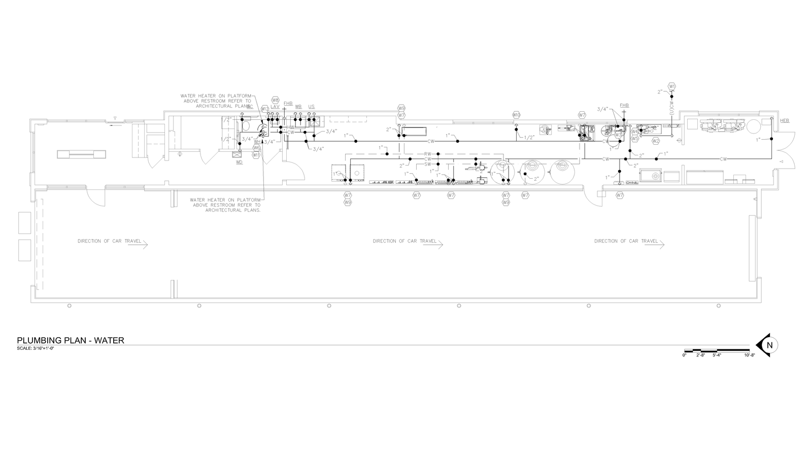 Domestic water plan drawing showing supply piping layout.