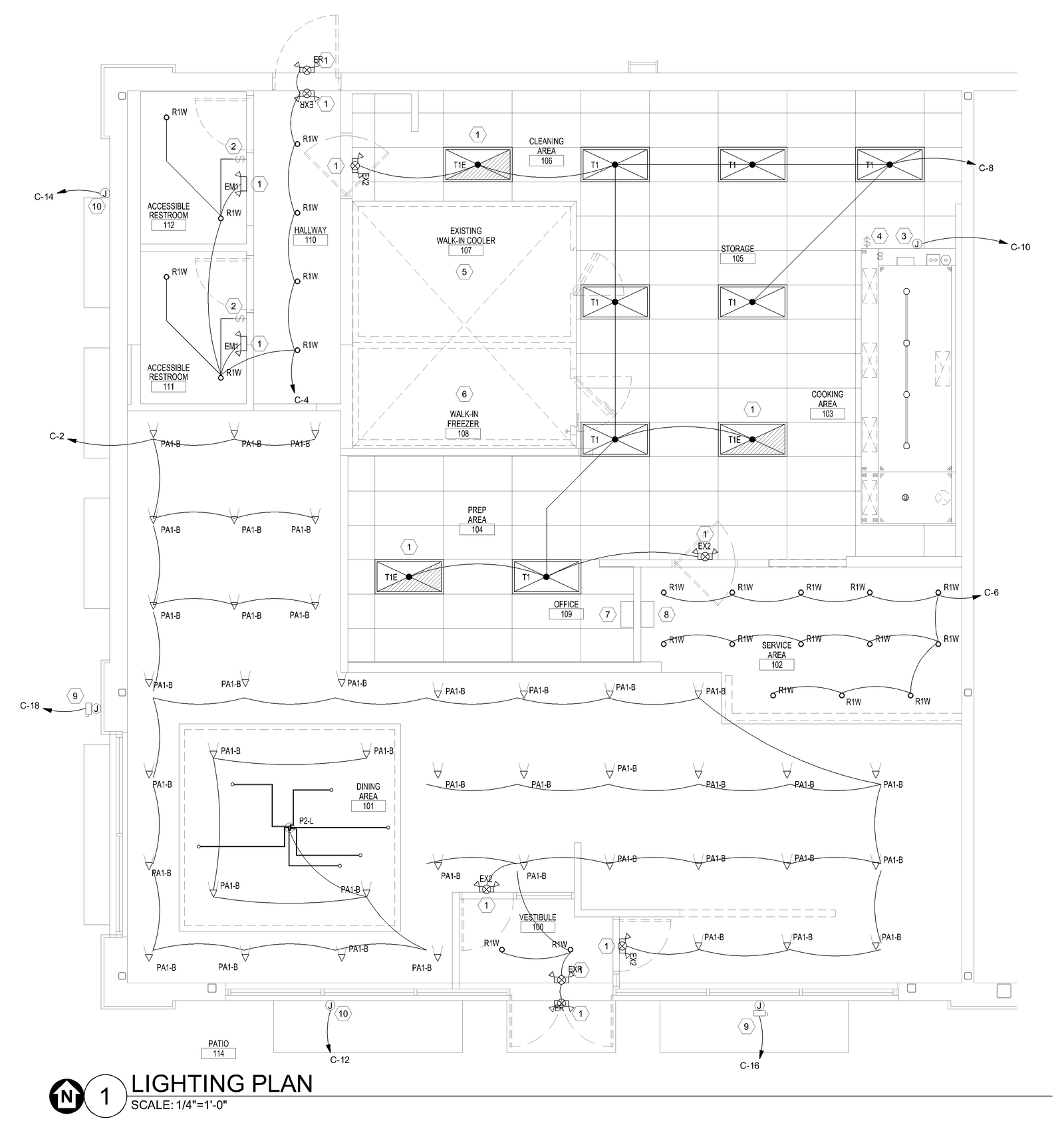 Electrical lighting plan drawing showing fixture layout.