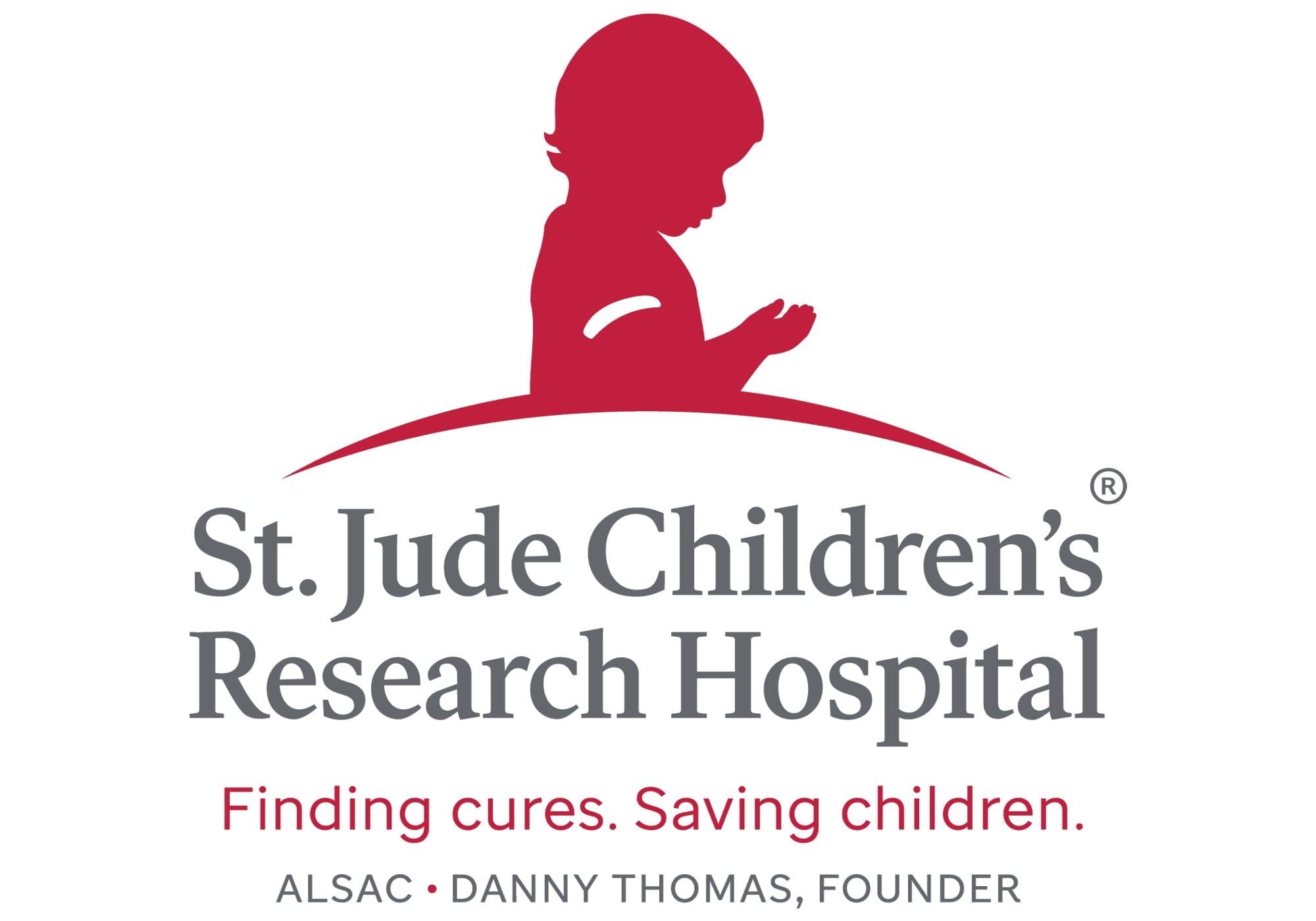 St. Jude Children's Research Hospital logo with child silhouette.