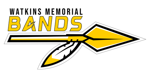 Watkins Memorial Bands logo with spear and feather graphic.
