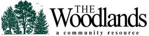The Woodlands, a community resource, logo with tree illustrations.